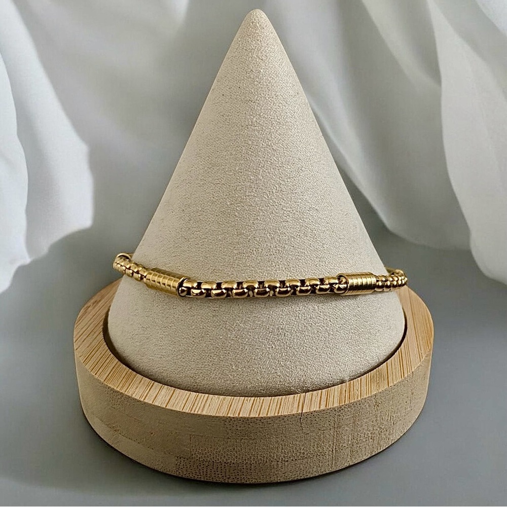 14k Gold Plated Box Chain 9 inch, 4mm men bracelet - Picture 2 of 4